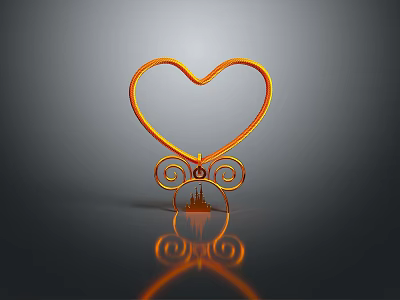 Orange Heart Shaped Metal Clothes Rack With Curved Scroll Base And Reflection 3d model