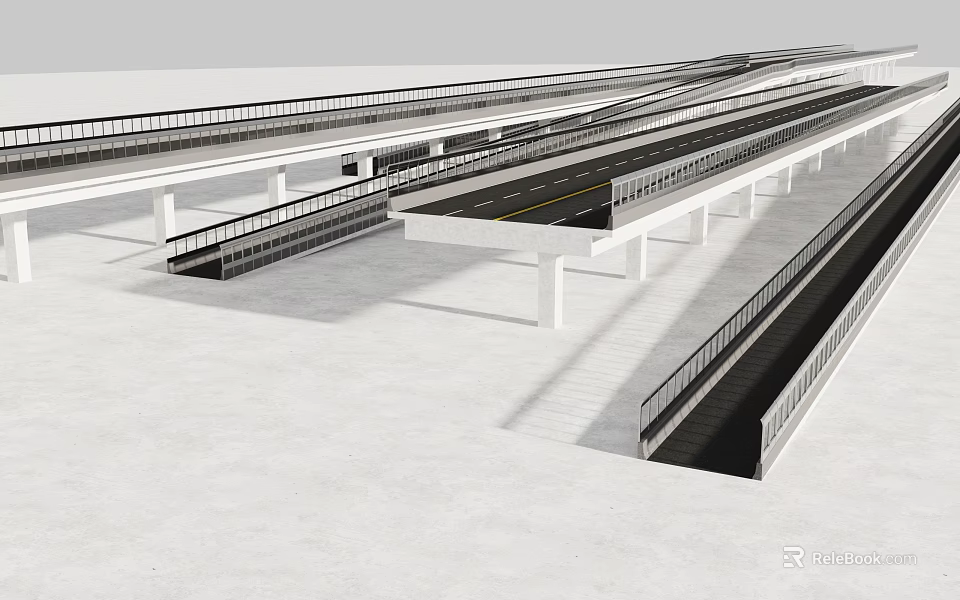 Modern Multi level Transportation Bridge With White Support Structure And Lanes 3d model 