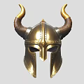 Viking Style Golden Metal Helmet With Brown Horns And Decorative Rivets Design