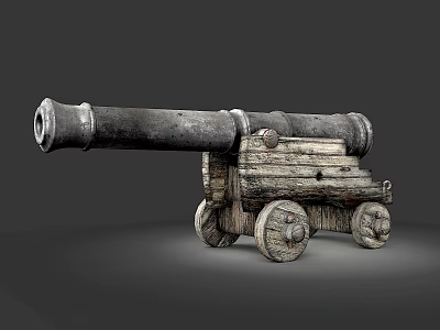 Vintage Historical Cannon With Wooden Carriage And Metal Barrel On Wheels 3d model