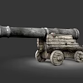 Vintage Historical Cannon With Wooden Carriage And Metal Barrel On Wheels