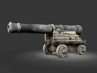 Vintage Historical Cannon With Wooden Carriage And Metal Barrel On Wheels 3d model