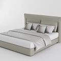Modern Double Bed With Beige Upholstered Headboard And Neutral Bedding Pillows 3d model