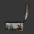 Open Decorative Porcelain Storage Box With Landscape Figures And Gold Trim