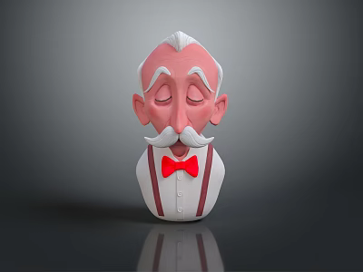 Cartoon Man Head With Pink Hair White Mustache Red Bow Tie And Suspenders White Shirt 3d model
