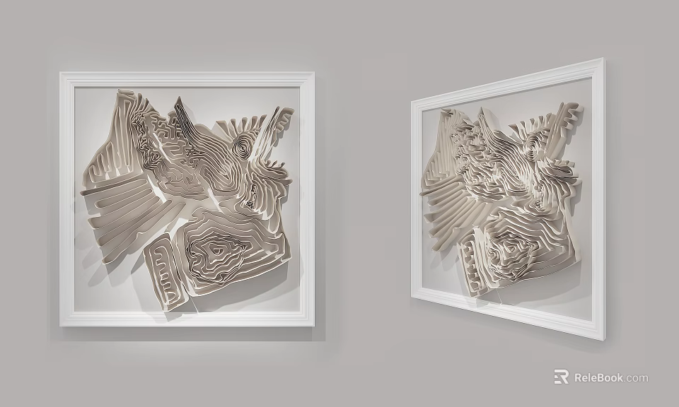 Modern 3D Abstract Textured Wall Decor With White Framed Design 3d model