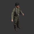 Military Character In Green Uniform With Helmet Standing Against Gray Background