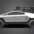 Futuristic White Off Road Car With Angular Body Design Roof Rack And Large Tires