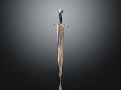 Medieval Metal Sword With Black Hilt Round Pommel And Engraved Blade Design 3d model