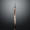 Medieval Metal Sword With Black Hilt Round Pommel And Engraved Blade Design
