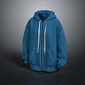 Blue Oversized Hoodie With Zipper Closure White Drawstrings And Stitching Details