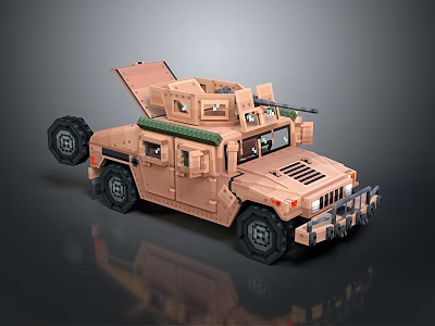 Desert Colored Tactical Military Vehicle With Roof Mounted Machine Gun And Open Door 3d model