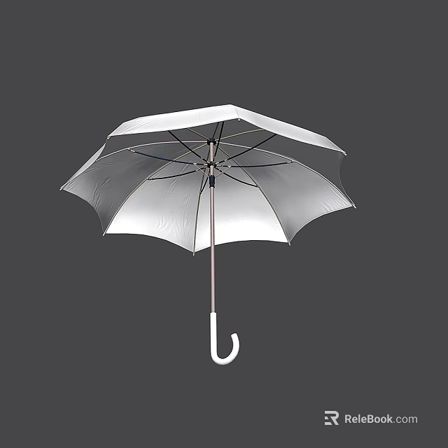 White Umbrella With Curved Handle And Metal Frame For Everyday Use 3d model 
