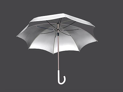 White Umbrella With Curved Handle And Metal Frame For Everyday Use 3d model