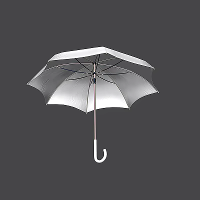 White Umbrella With Curved Handle And Metal Frame For Everyday Use 3d model