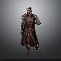 Medieval Man in Red Robe with Gold Trim Crown and Armor Standing Pose
