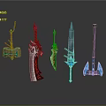 Cold weapons Sword Axe Hook Fork Spear Trident Melee Weapon Military 3d model