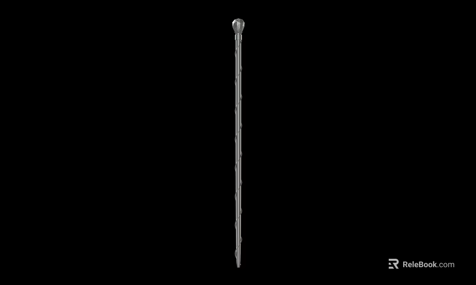 Silver Metal Spear Weapon With Long Shaft Round Head And Pointed Tip 3d model 
