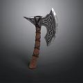 3D Model Axe With Wooden Handle And Metal Blade Carved Patterns