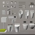 Modern Bathroom Toilet Collection With Urinals Wash Basins Holders Racks And Shelves