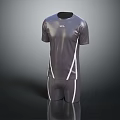 Sleek Gray Athletic Sports Outfit With White Stripes Short Sleeve Top And Shorts