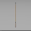 Traditional Spear With Yellow Wooden Shaft And Metal Spearhead White Red Decoration