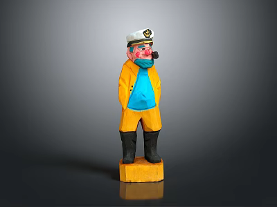 Man Figurine in Yellow Coat Blue Shirt with White Hat Black Boots on Yellow Base 3d model