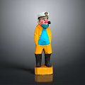Man Figurine in Yellow Coat Blue Shirt with White Hat Black Boots on Yellow Base