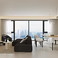 Modern Open Plan Living And Dining Room With Floor To Ceiling Windows Overlooking City View