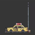 Yellow Police Car Doll With Open Door Roof Siren Parking Meter On Black Platform
