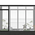 Japanese style courtyard sketch interior landscape water bowl stone lantern tingbu snow wave stone 3d model