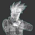 Anime Game Character With Gray Spiky Hair Headband Mask Green Vest And Red Arm Symbols