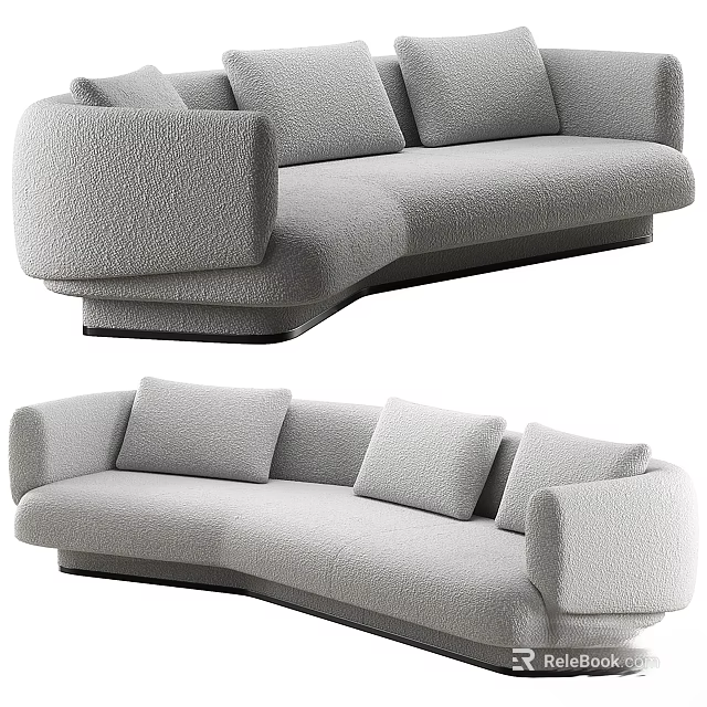 Modern Gray Sectional Sofa with Curved Design Soft Fabric and Plush Cushions 3d model 