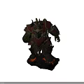Strong Green Skinned Orc Warrior In Red Black Armor With Horns Standing On Burning Rock
