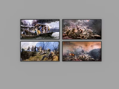 Four Historical Battle Scene Paintings With Military Figures Landscapes And Action 3d model