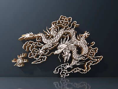 Exquisite Dragon Carving Wall Art With Cloud Patterns And Sun Motif 3d model