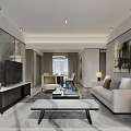 Modern Living And Dining Room Interior With Sofa Coffee Table TV Cabinet And Wall Art