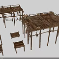 Rustic Wooden Gazebo And Chair Set With Natural Wood Structure And Design