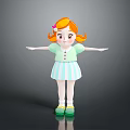 Cute Cartoon Game Movie Character With Orange Hair Pigtails Light Green Top And Striped Skirt