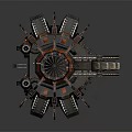 Futuristic Architecture with Multiple Towers Orange and Black Accents Intricate Mechanical Structure