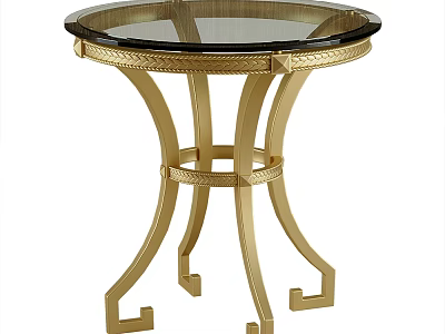 Elegant Side Table With Round Glass Top And Gold Metal Frame 3d model