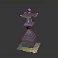 Traditional Stone Lantern Featuring Multi Layer Pedestal And Blue Decoration On Yellow Mat