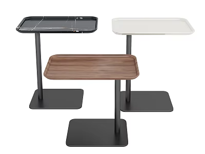 Three Modern Side Tables With Walnut White Black Tabletops And Black Metal Square Bases 3d model