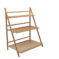 Natural Bamboo Three Tiered Ladder Style Storage Shelf For Living Room Organization