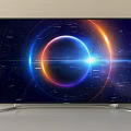 Sleek Modern TV With Vibrant Cosmic Display And Colorful Rings On Silver Stand