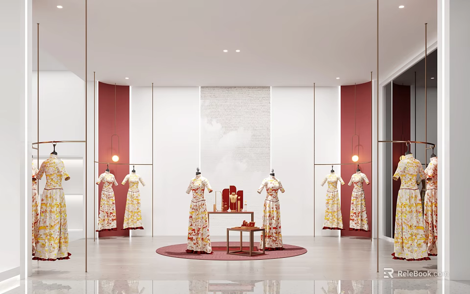 Elegant Wedding Dress Store Interior With Displayed Dresses And Decor 3d model 