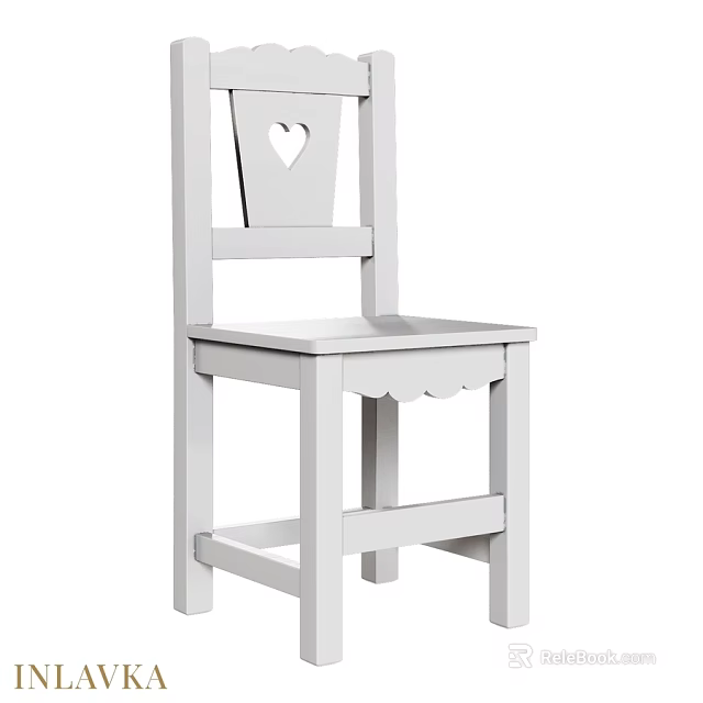 White Wooden Single Chair With Heart Shaped Cutout And Scalloped Edges Design 3d model 