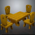 Natural Wooden Dining Table And Four Chairs With Simple Design And Round Back Holes