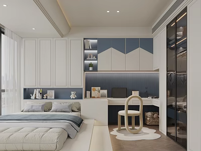 Tatami Bedroom Interior Design With Platform Bed Storage Cabinets And Decorative Wall 3d model