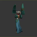 Fantasy Character And Mythical Creature With Red Hair Green And Gold Outfit And Decorative Hat